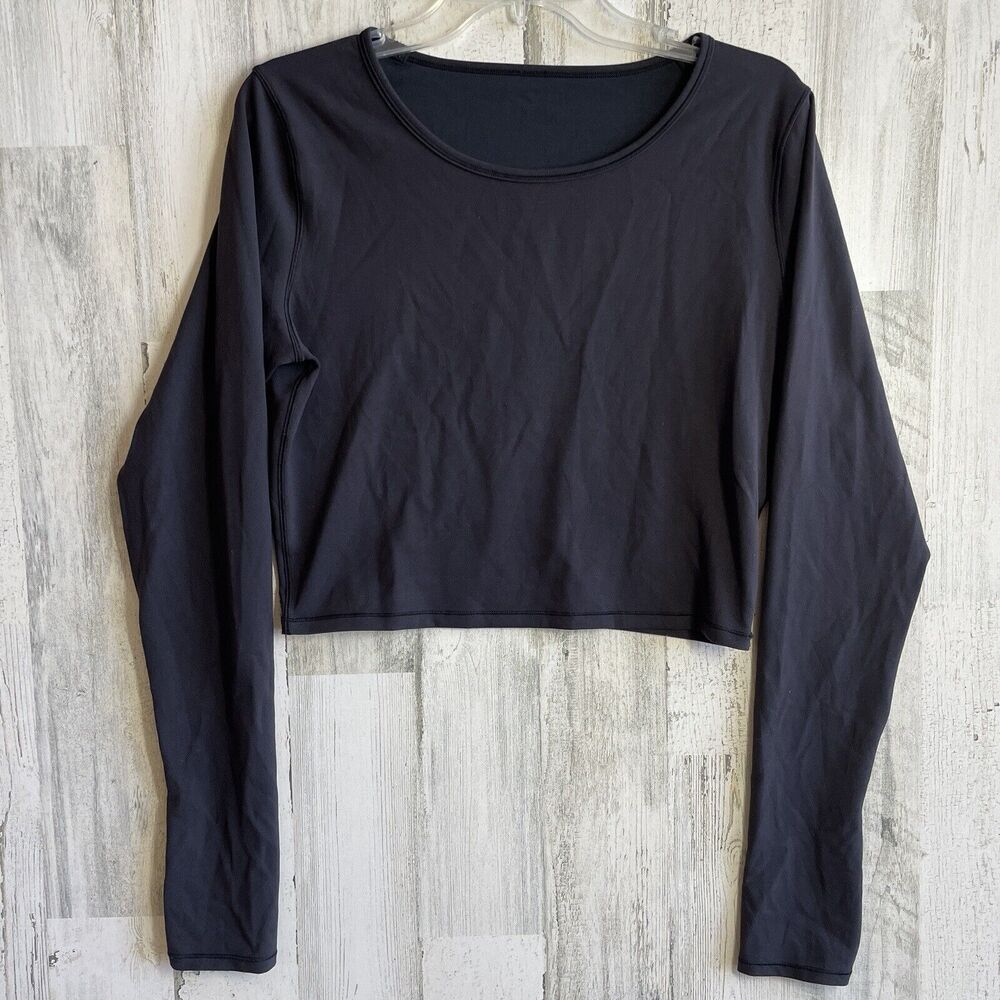 Lululemon Wunder Train Cropped Long Sleeve Shirt Tight Black Size 10 (READ) EUC